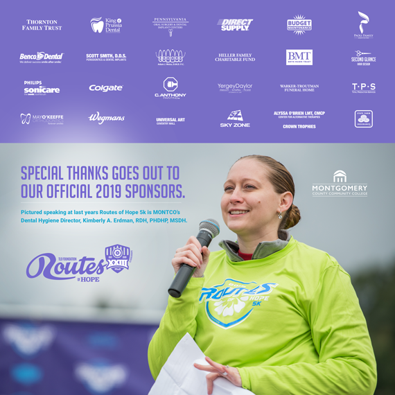 Pictured speaking is Montco's Dental Hygiene Director, Kimberly A. Erdman, RDH, PHDHP, MSDH. // tld foundation // Tierra L. Dobry Foundation // Montco // Montgomery County Community College // Routes of Hope 5K // Routes of Hope